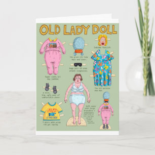 Funny Over the Hill Birthday - Old Lady Paper Doll Card