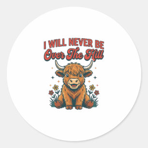 Funny Over The Hill Highland Cow Birthday Design_1 Classic Round Sticker