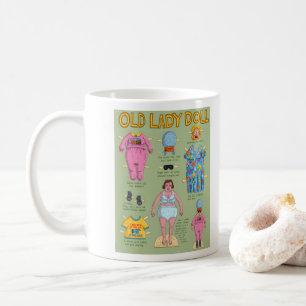 FUNNY Over the Hill Old Lady Paper Doll Coffee Mug
