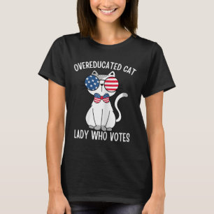 Funny Overeducated Cat Lady Who Votes For Kamala H T-Shirt