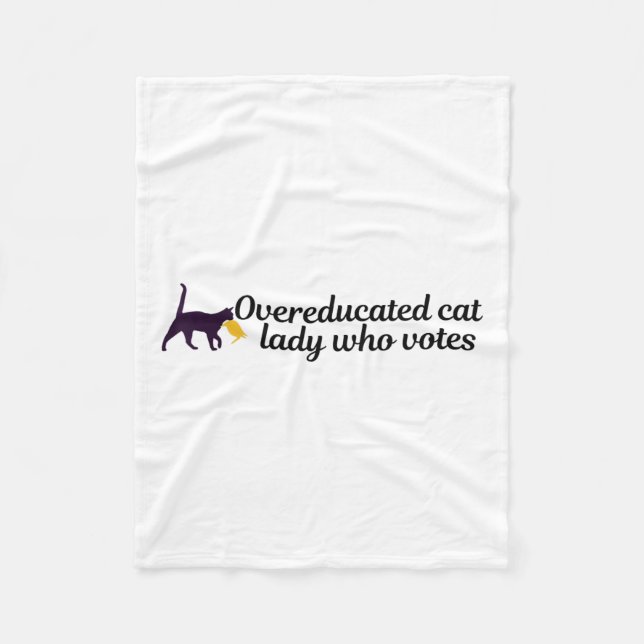 Funny Overeducated Kamala Voter Cat Holding Trump  Fleece Blanket (Front)