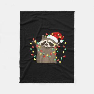 Funny Overstimulated But Festive Raccoon Christmas Fleece Blanket