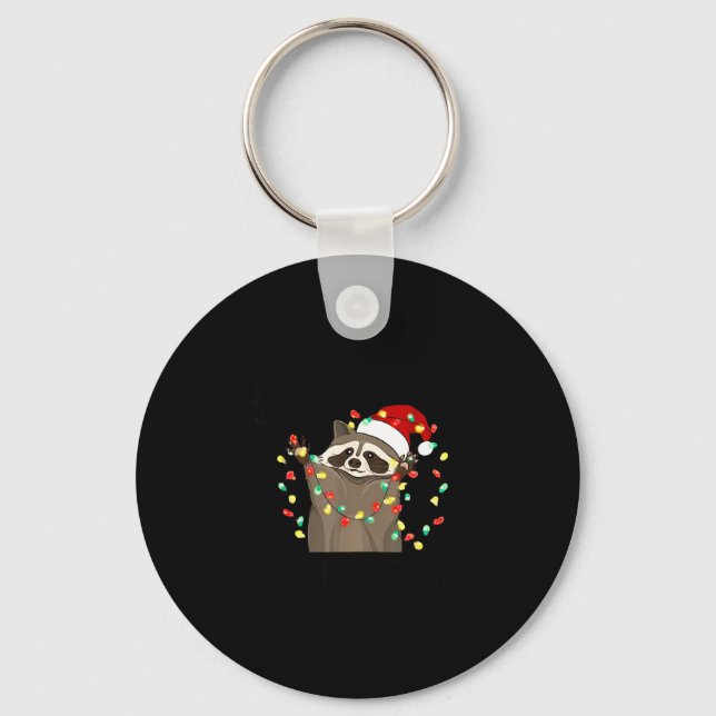 Funny Overstimulated But Festive Raccoon Christmas Key Ring (Front)