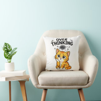Funny Overthinking Orange Tabby Cat Cushion