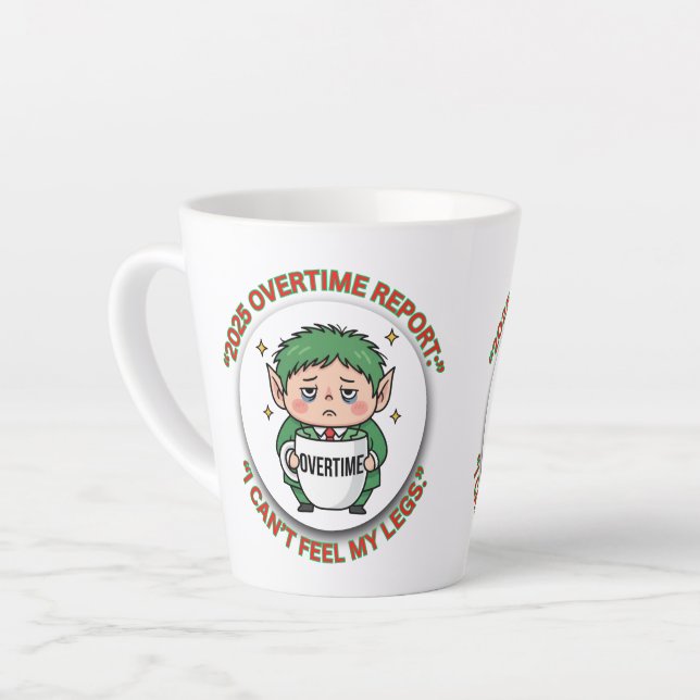 Funny Overtime Elf Christmas Coffee Mug – Office B (Left Angle)