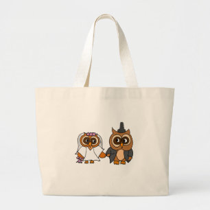 Funny Owl Bride and Groom Wedding Large Tote Bag