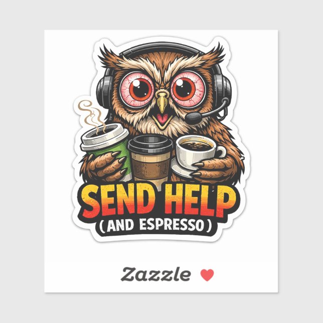 Funny Owl Coffee Espresso Sticker (Sheet)