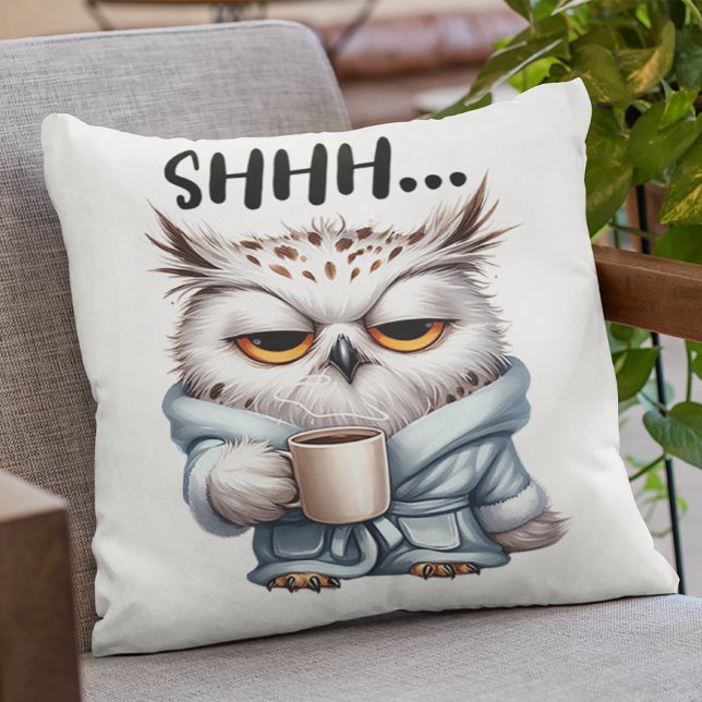 Funny Owl Coffee Lover Antisocial Hate Mornings  Cushion (Creator Uploaded)