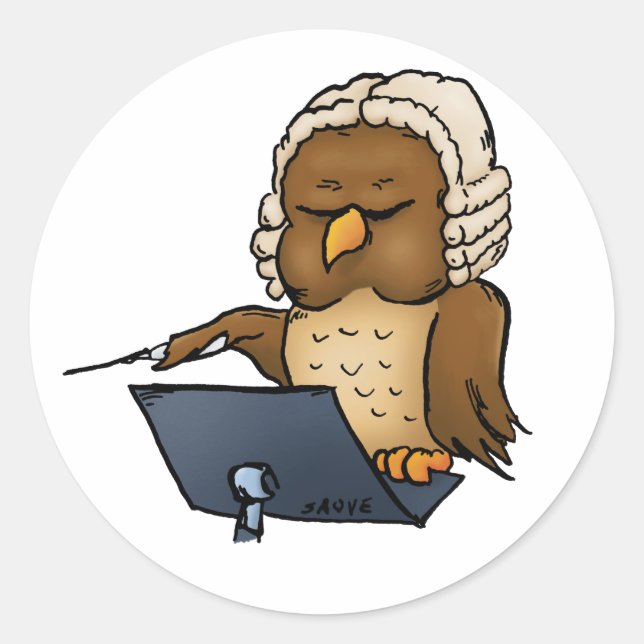 Funny Owl Conductor Cartoon Classic Round Sticker (Front)