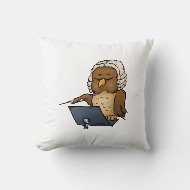 Funny Owl Conductor Cartoon Cushion (Front)