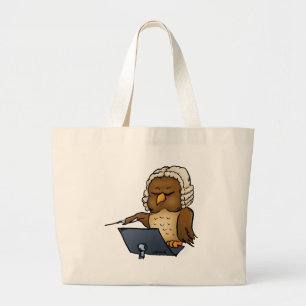 Funny Owl Conductor Cartoon Large Tote Bag