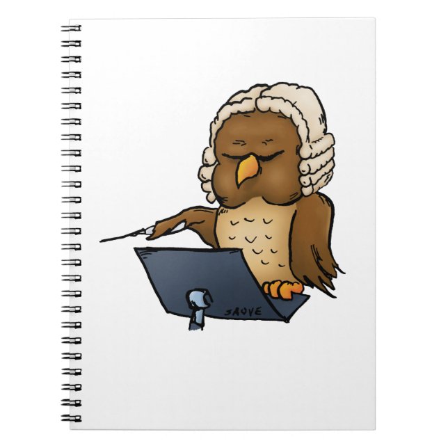 Funny Owl Conductor Cartoon Notebook (Front)