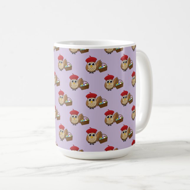 Funny Owl Easter Egg Hunt Pattern Coffee Mug (Front Right)