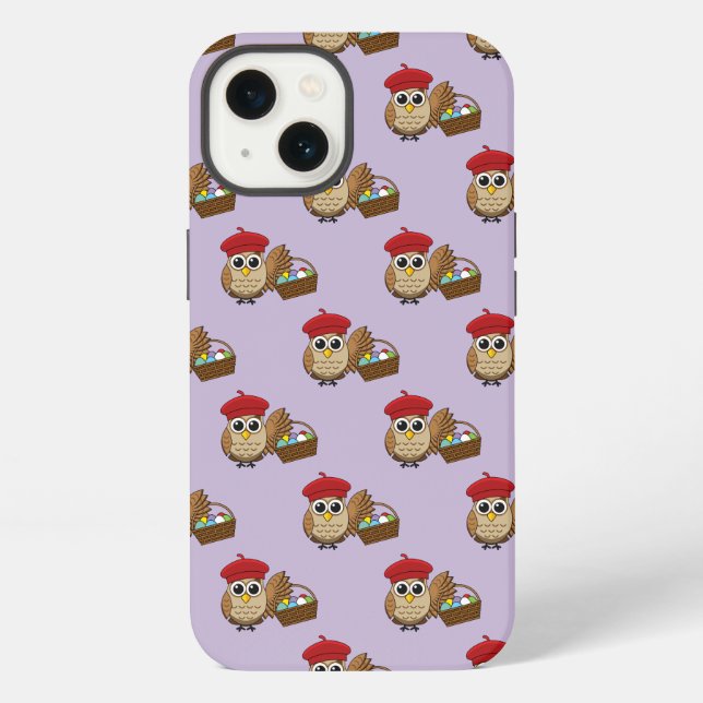 Funny Owl Easter Egg Hunt Pattern iPhone Case (Back)