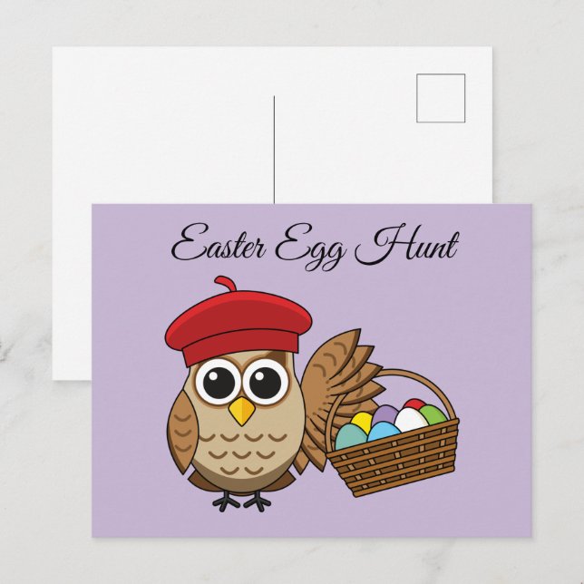 Funny Owl Easter Egg Hunt | Personalise Holiday Postcard (Front/Back)