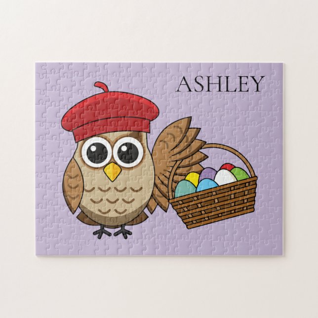 Funny Owl Easter Egg Hunt | Personalise Jigsaw Puzzle (Horizontal)