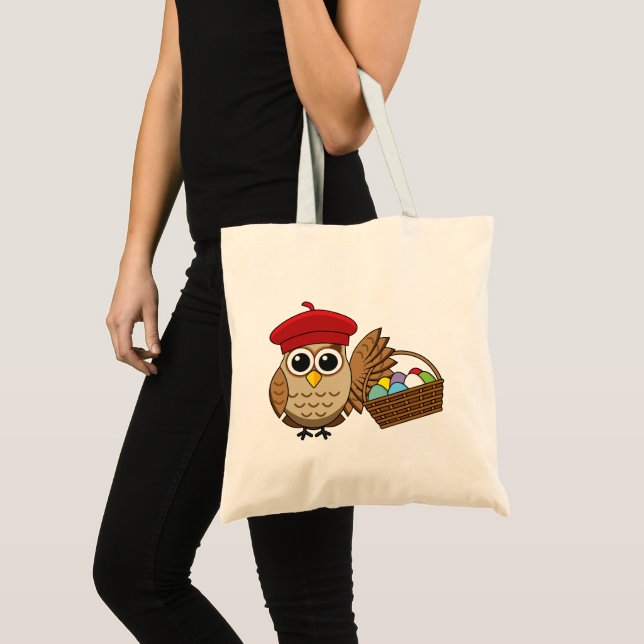 Funny Owl Easter Egg Hunt Tote Bag (Front (Product))