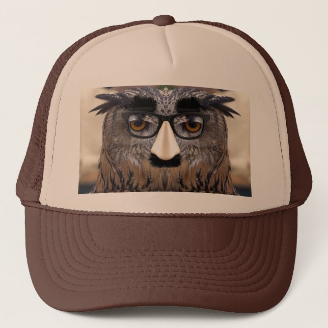 Funny Owl Face With Mask Trucker Hat (Front)