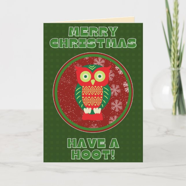 Funny Owl Have A Hoot Christmas Card (Front)