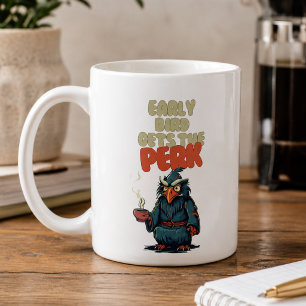 Funny Owl Holding Coffee Mug