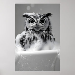 Funny Owl in Bathtub Print, Bathroom Wall Art