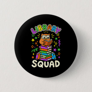 Funny owl library squad reading book lover kids 6 cm round badge