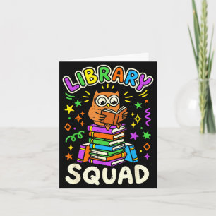 Funny owl library squad reading book lover kids card