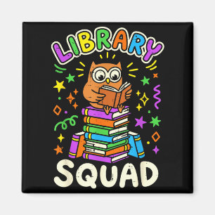 Funny owl library squad reading book lover kids magnet