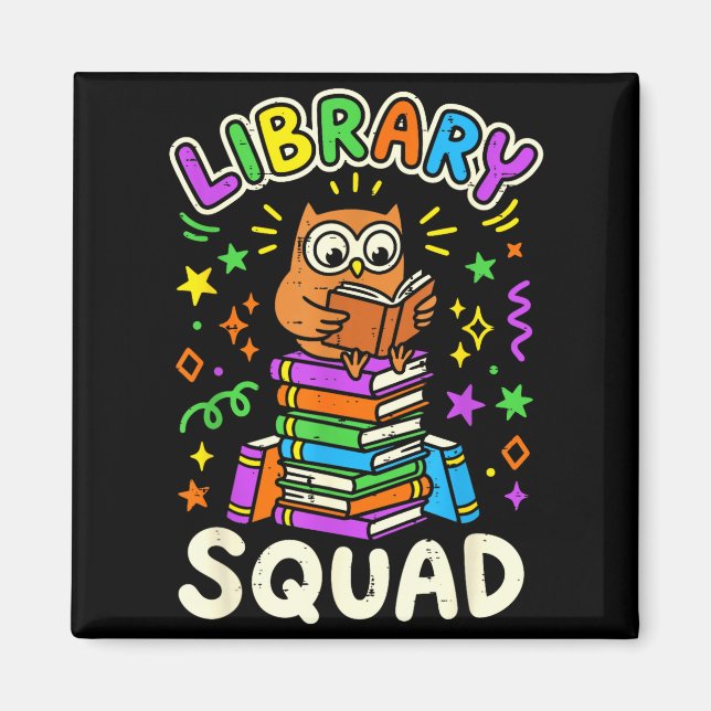Funny owl library squad reading book lover kids magnet (Front)