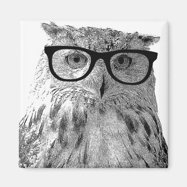 Funny owl magnet | Bird with glasses (Front)