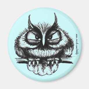 Funny owl pen ink drawing art magnet design