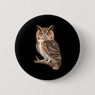 Funny owl realistic bird illustration perchedFunny 6 Cm Round Badge