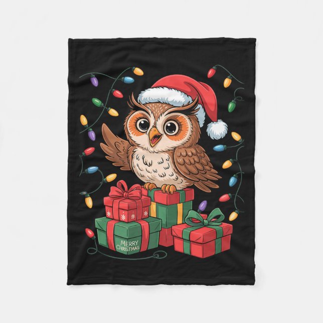 Funny Owl Santa Hat Animals Lovers Ugly Christmas  Fleece Blanket (Front)