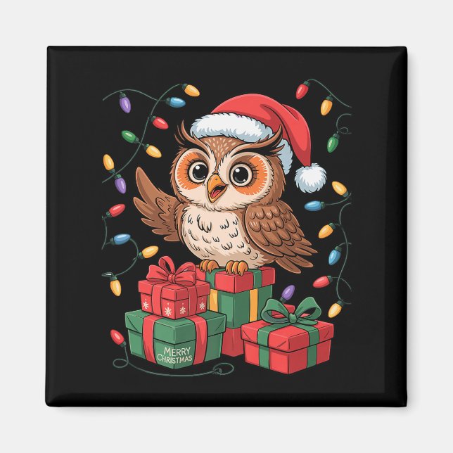 Funny Owl Santa Hat Animals Lovers Ugly Christmas  Magnet (Front)