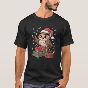Funny Owl Santa Hat Animals Lovers Ugly Christmas  T-Shirt