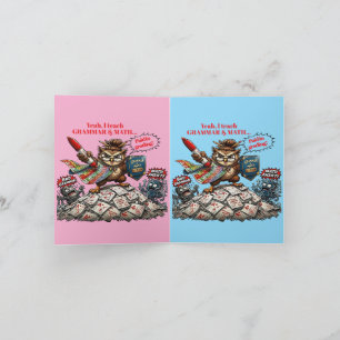 Funny Owl Teacher Mascot - Grammar & Math Hero - Card