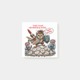 Funny Owl Teacher Mascot - Grammar & Math Hero - Post-it Notes