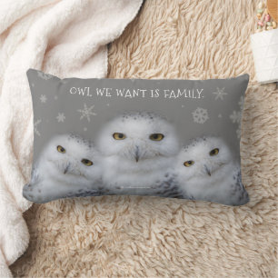 Funny Owl We Want is Family Snowy Owls Lumbar Cushion