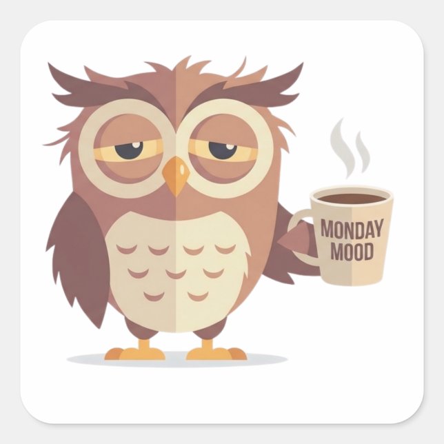 Funny Owl With Monday Mood Coffee Sticker (Front)