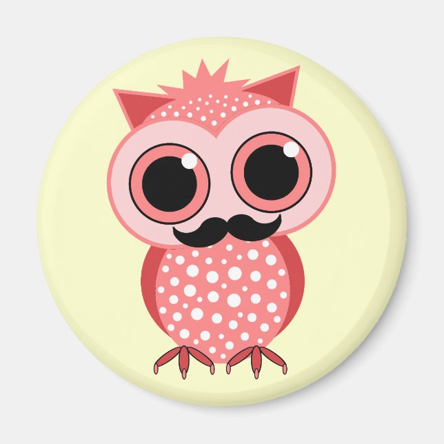 funny owl with moustache magnet (Front)
