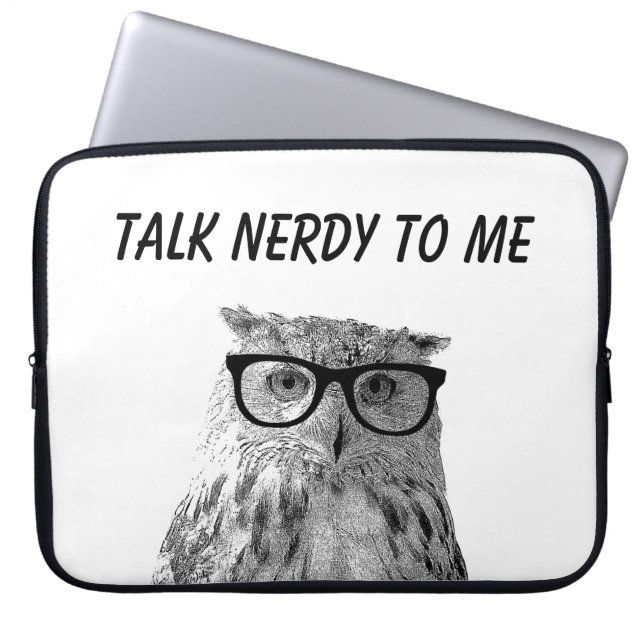 Funny owl with nerdy glasses photo laptop sleeve (Front)