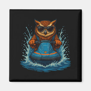 Funny Owl with Sungles Animal Jet Ski Rider Summer Magnet