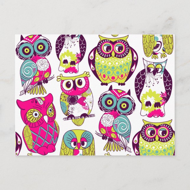 Funny owls pattern postcard (Front)