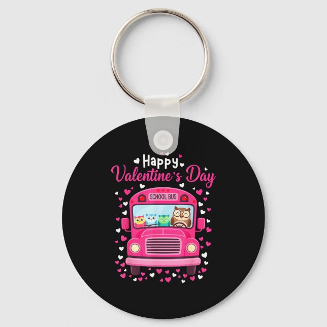 Funny Owls School Bus Driver Happy Valentines Day  Key Ring (Front)