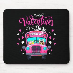 Funny Owls School Bus Driver Happy Valentines Day Mouse Pad