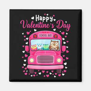 Funny owls school bus driver happy valentines dayF Magnet