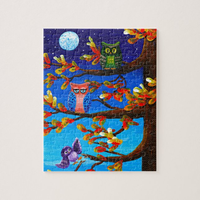 Funny Owls Whimsical Forest Art Creationarts Jigsaw Puzzle (Vertical)