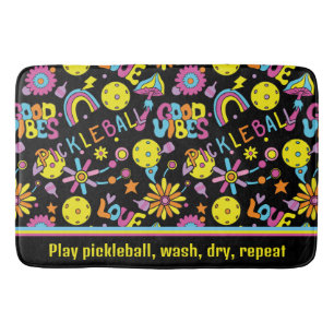 Funny  (own) text, Groovy, retro 90s, black  Bath Mat