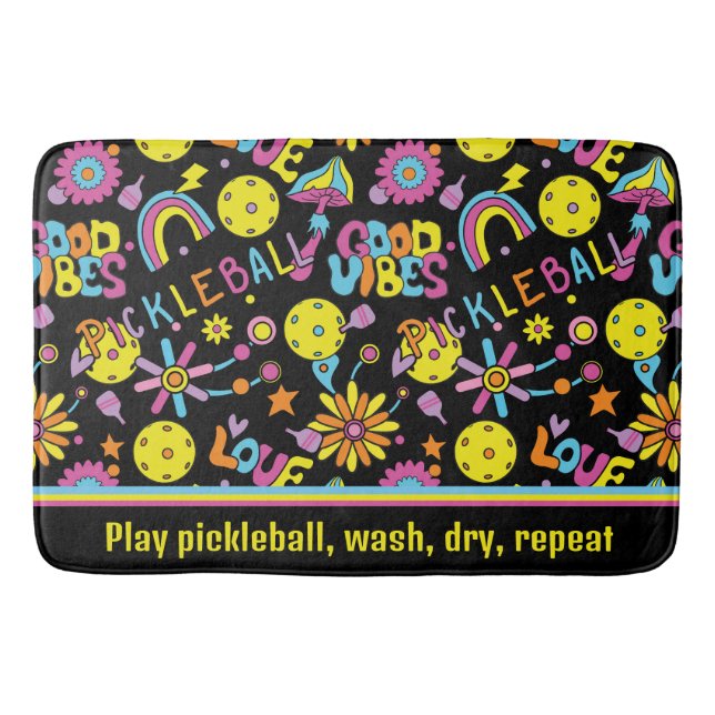 Funny  (own) text, Groovy, retro 90s, black  Bath Mat (Front)