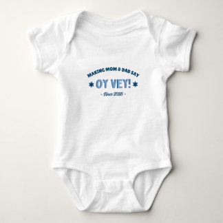 Funny "Oy Vey" Cute Blue Jewish Baby Bodysuit